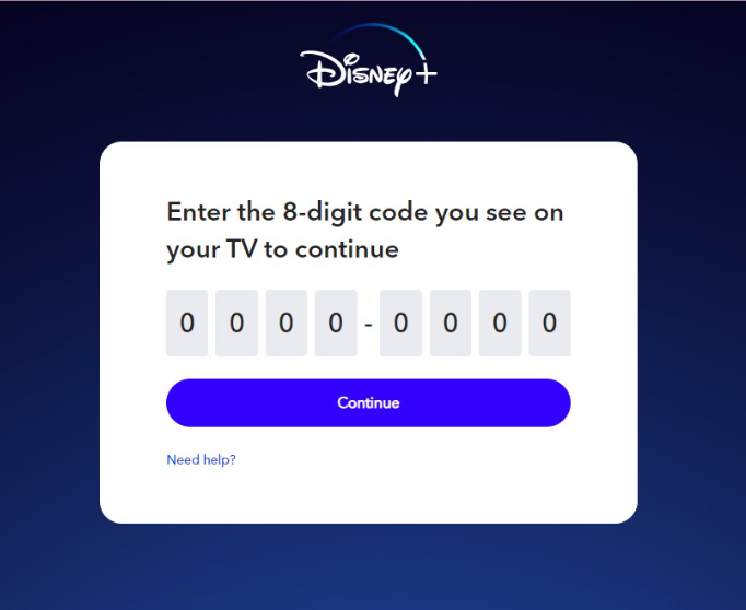 8 digit Disney Plus Code